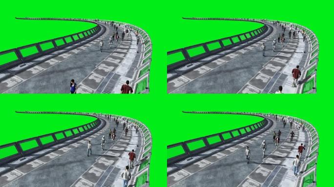 人和机器人。科幻小说。未来的交通。未来的概念。绿屏镜头。逼真的4k动画。