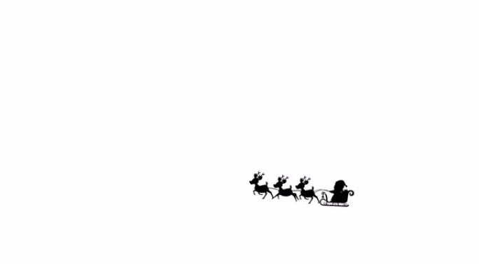 驯鹿拉着雪橇的圣诞老人黑色剪影的数字动画
