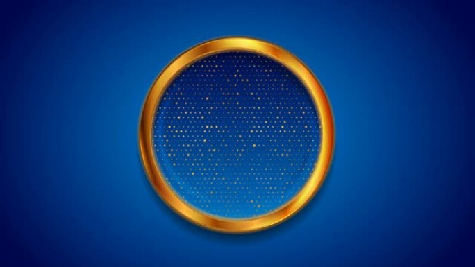 蓝色背景视频动画上有闪亮圆点的奢华金色圆圈