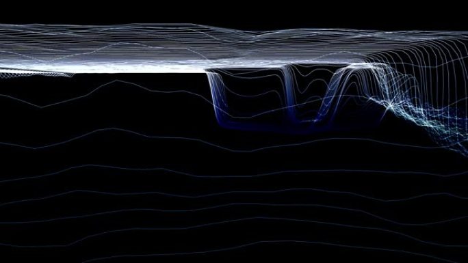 动态抽象波浪水渲染，3D调制。粒子波。未来主义的蓝色背景。商业动画的创意图形纹理。渲染，现代设计元素