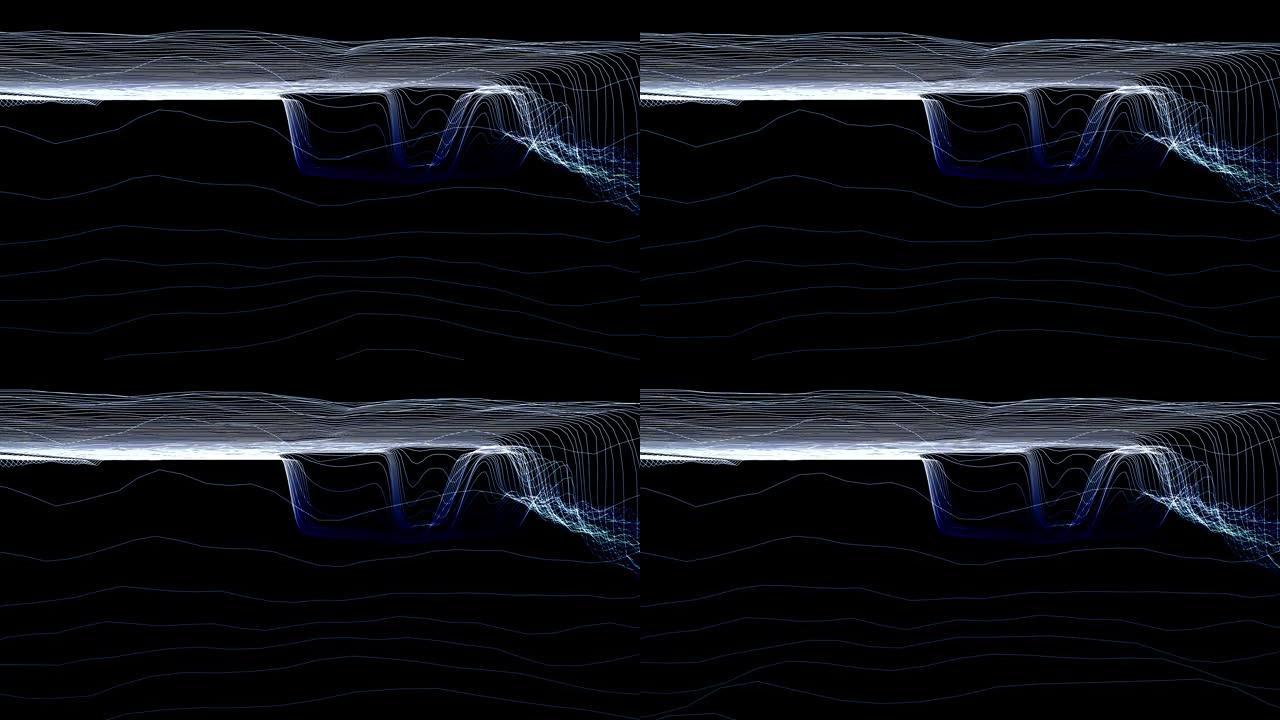 动态抽象波浪水渲染，3D调制。粒子波。未来主义的蓝色背景。商业动画的创意图形纹理。渲染，现代设计元素