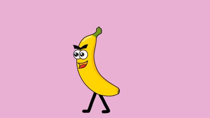 搞笑香蕉水果角色行走动画视频