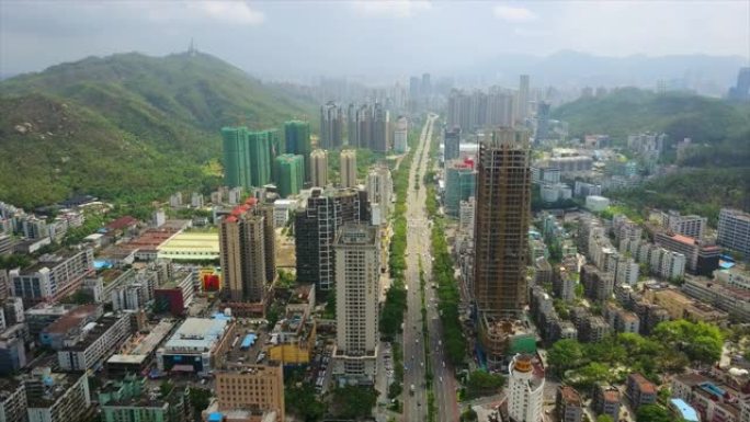 晴天珠海市景交通路海湾空中全景4k中国