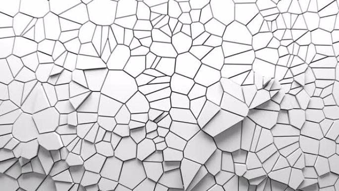 voronoi块移动和挤压的抽象动画。最小光洁公司背景。三维几何壁环运动。多边形元素循环位移视频。