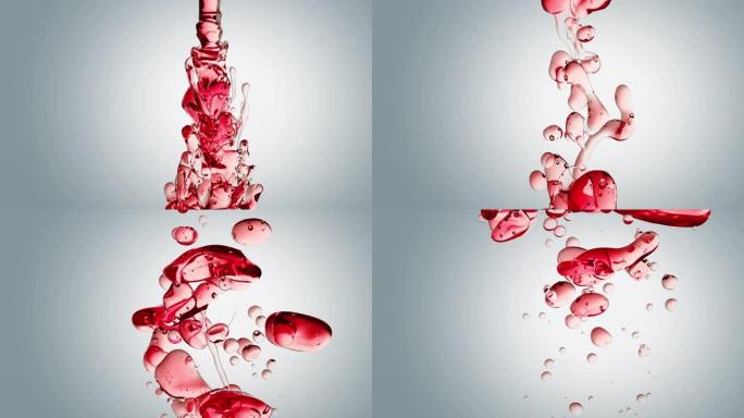 白色背景上的透明化妆品红色油气泡和形状
