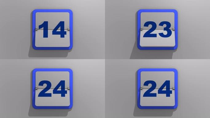 时尚的动画3D渲染翻转日历，并在第二十四天停止。一周24天或假期和活动的3d插图。二十四号的动画。