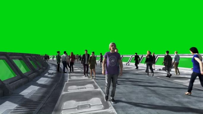 科幻小说中的3d人。流量。未来的概念。绿屏镜头。逼真的4k动画。