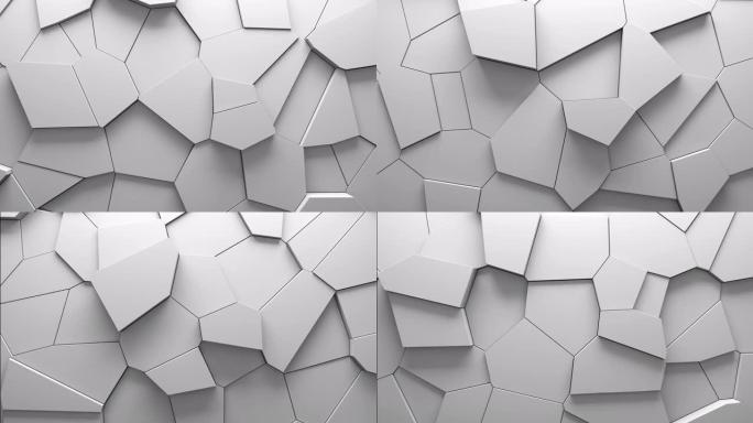 voronoi块移动和挤压的抽象动画。最小光洁公司背景。三维几何壁环运动。多边形元素循环位移视频。