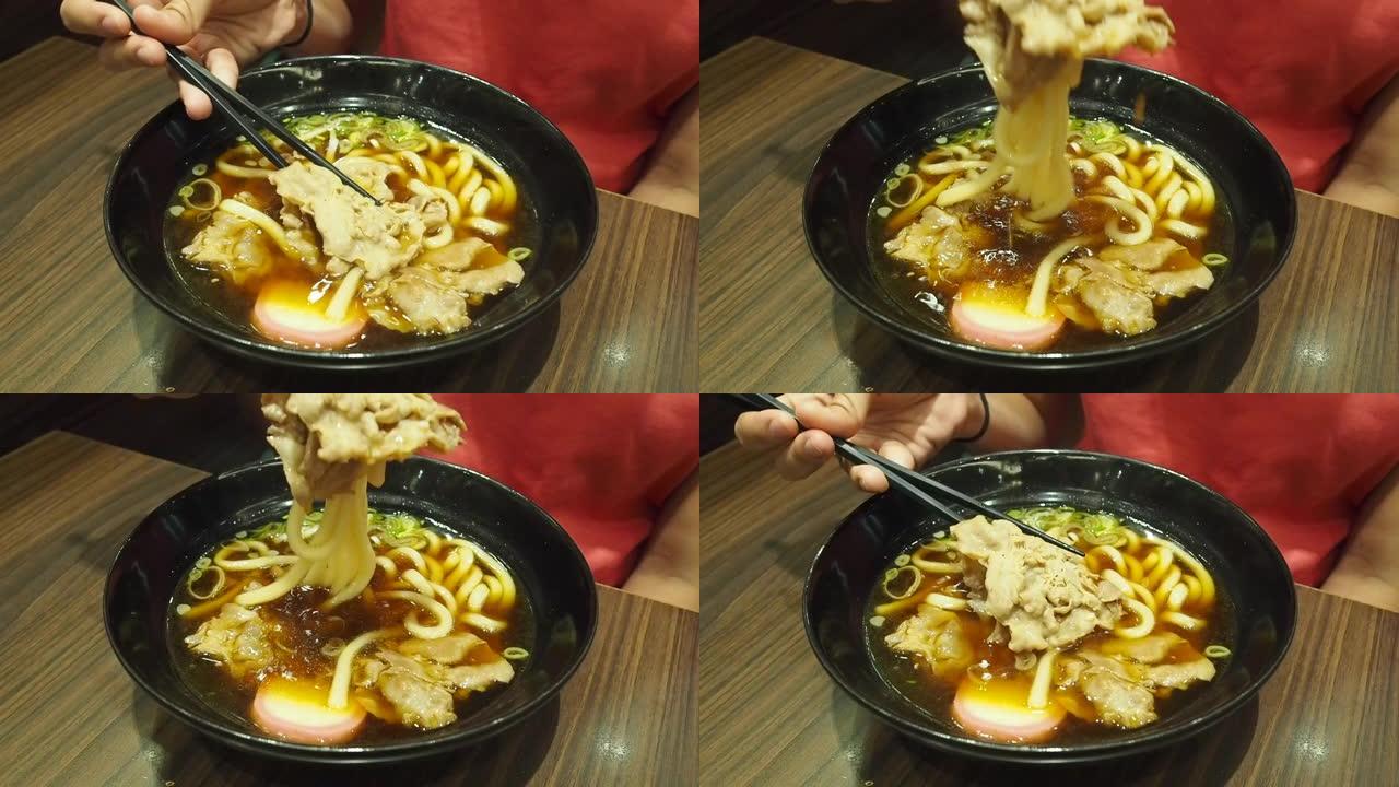 特写烹饪辛辣拉面泡面，韩国著名食品。