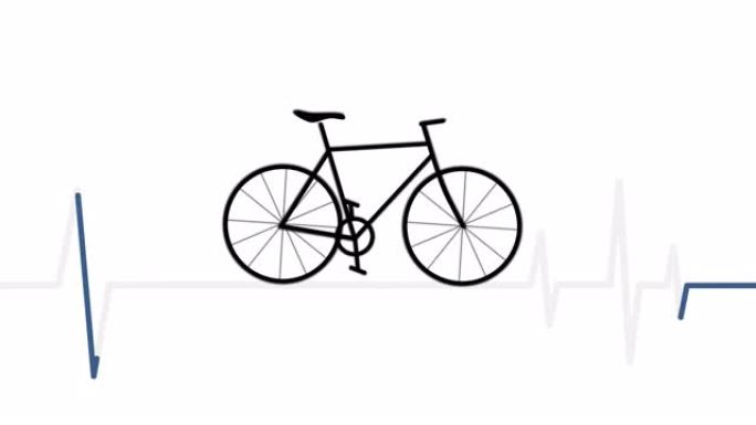 自行车心跳脉冲线。骑自行车健康的生活方式。世界心脏日。4k视频插图。