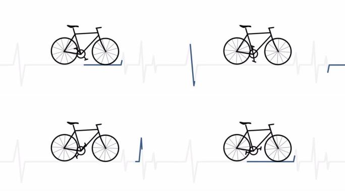 自行车心跳脉冲线。骑自行车健康的生活方式。世界心脏日。4k视频插图。