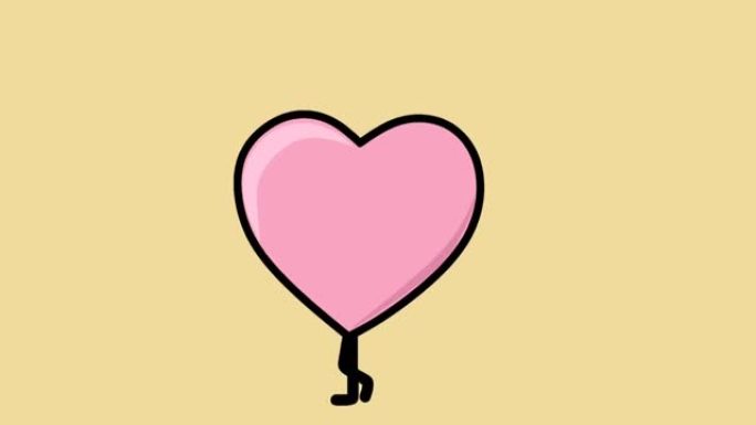 行走粉红色心脏的动画视频