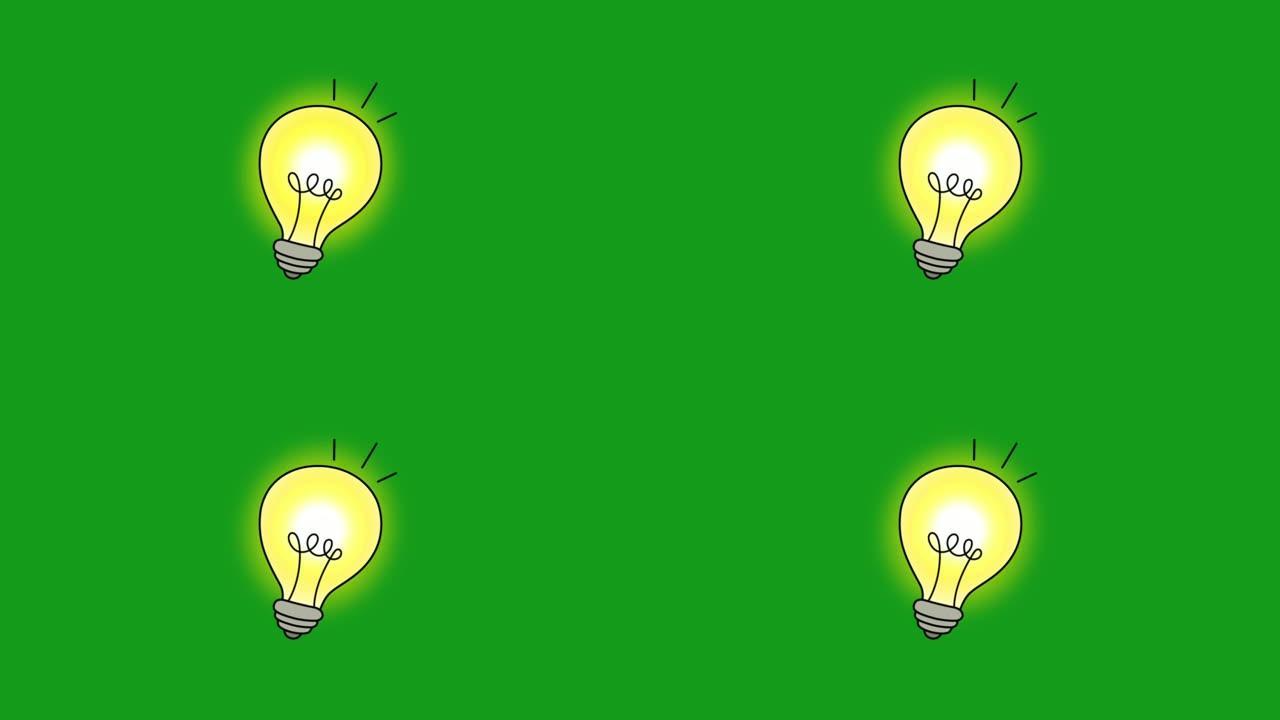 绿色屏幕背景的发光灯泡运动图形