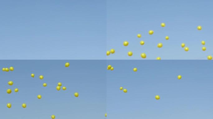 明亮的白天拍摄天空中的黄色氦气球。
