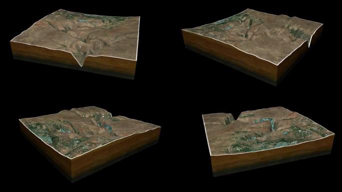 维多利亚瀑布地形图3D渲染360度循环动画