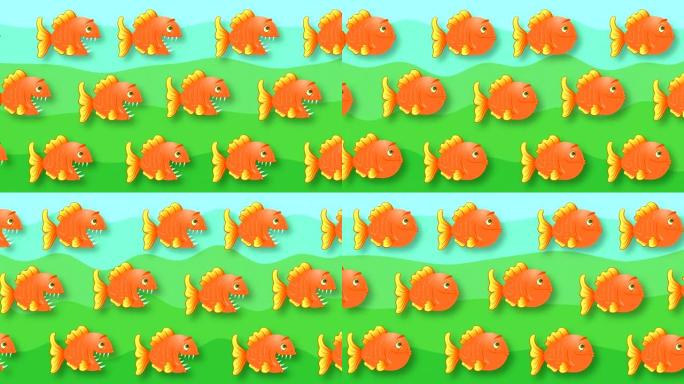 画红色鱼的抽象动画背景