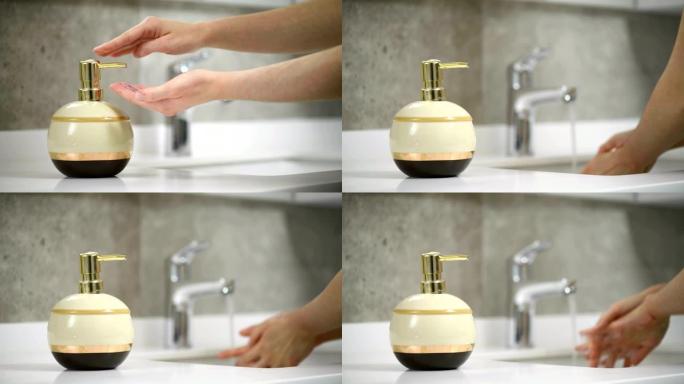 洗手用手倒入肥皂-4k分辨率