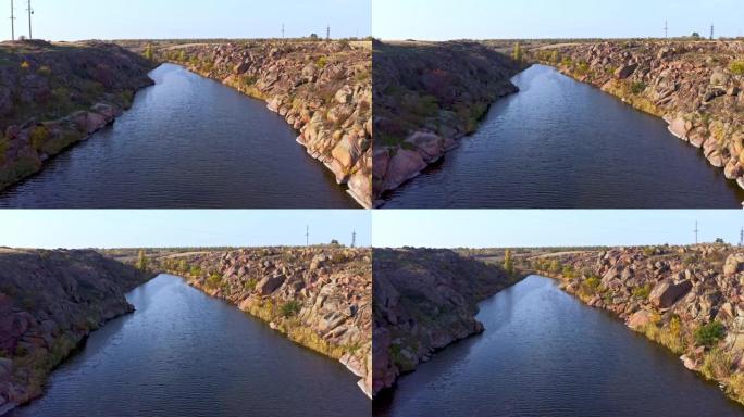 在风景如画的乌克兰，一条溪流在巨大的石头中流动