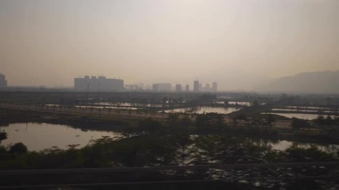 日落时间广州地区建设场火车公路旅行窗口pov全景4k中国