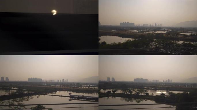 日落时间广州地区建设场火车公路旅行窗口pov全景4k中国