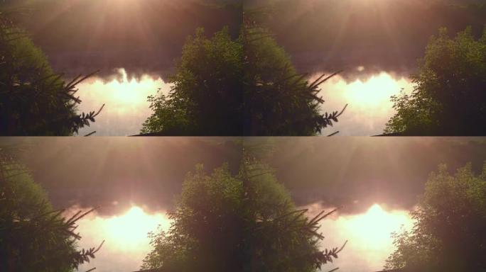 自然的时间流逝阳光照射下的湖泊水天一色反