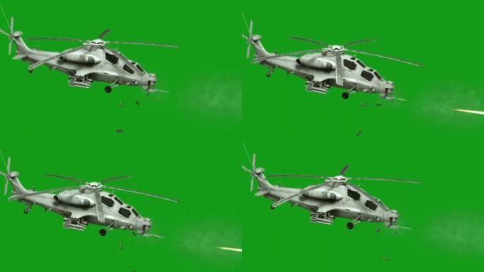飞行战争直升机运动图形与绿色屏幕背景