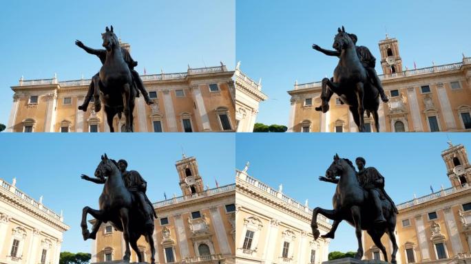在意大利罗马历史悠久的市中心，米开朗基罗的坎皮多里奥广场上，Senatorio宫和马可·奥里留骑马雕