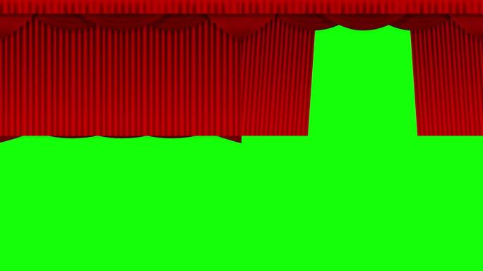 舞台上打开的红色窗帘的动画。背景透明使用的绿色背景。