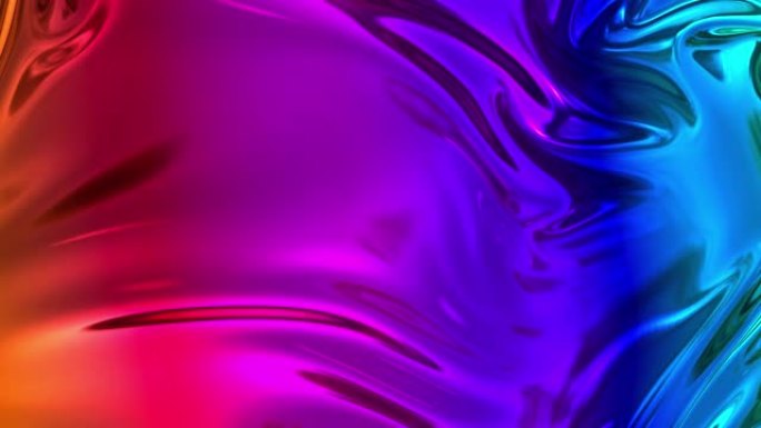 动画彩虹金属渐变的背景，在4k中带波。在液态金属表面或组织中形成褶皱的波浪状布表面的抽象3D。彩膜的