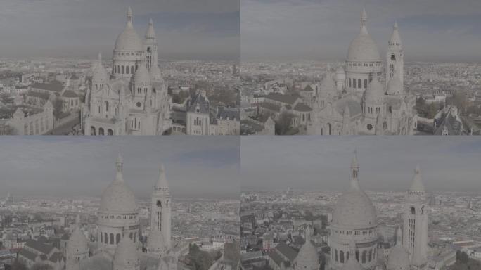 Sacré巴黎蒙马特大教堂鸟瞰图4K