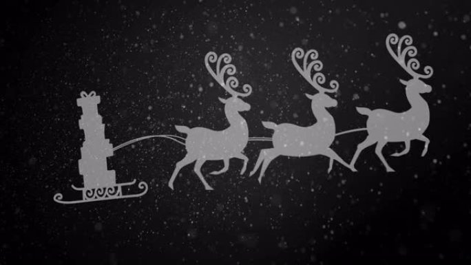 雪落在雪橇圣诞礼物剪影上的数字动画