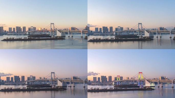 东京城市天际线的昼夜时光流逝，日本东京的地标性建筑