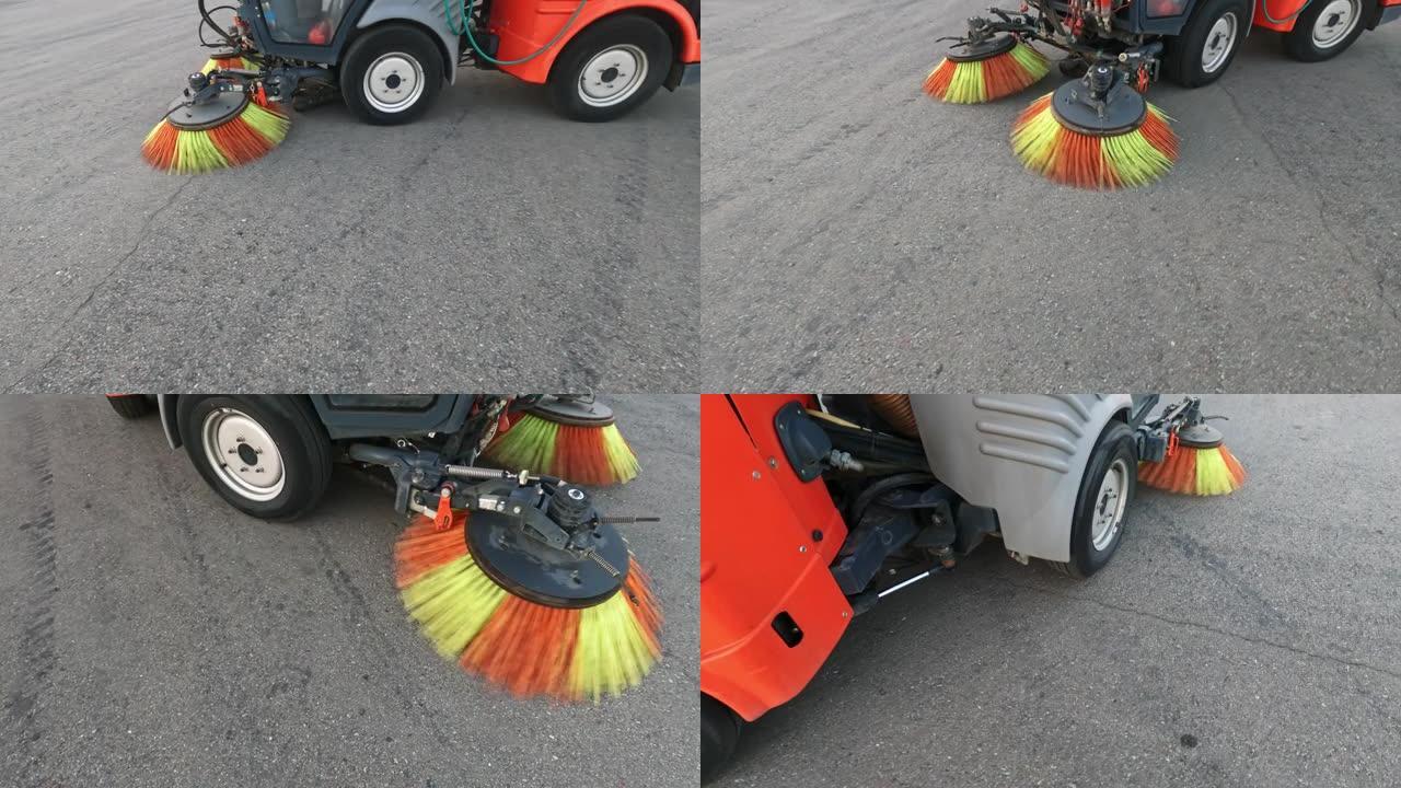 路面清扫和洒水机，用于清洁路面。