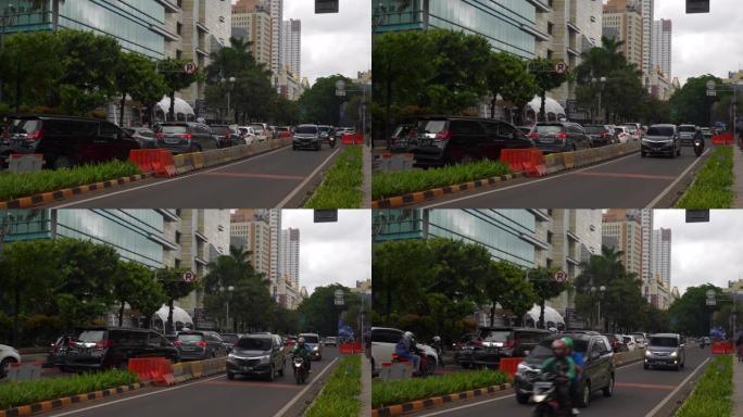 雅加达市中心交通街慢动作全景4k印度尼西亚