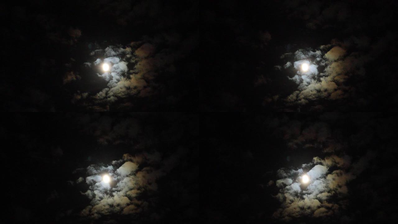 半个月亮和夜晚的移动云