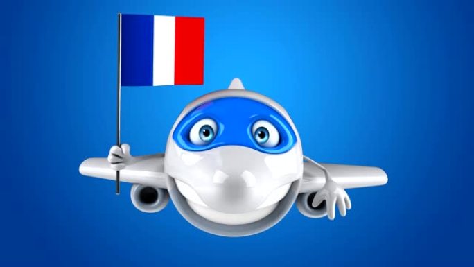 带法国国旗的有趣3D卡通平面人物