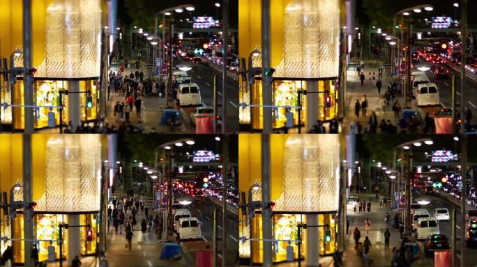 涩谷斜移微型霓虹灯街的夜晚时光倒流