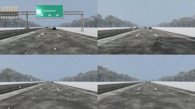 克利夫兰美国市入口概念，高速公路上的招牌股票视频指示