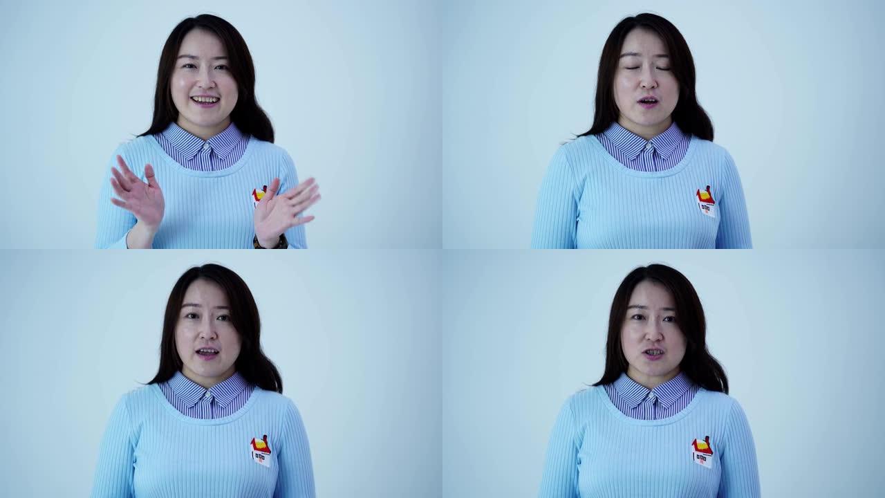 中国女人看着相机自我介绍