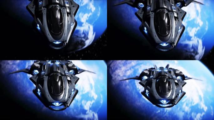 太空中的宇宙飞船。地球背景。3d渲染。