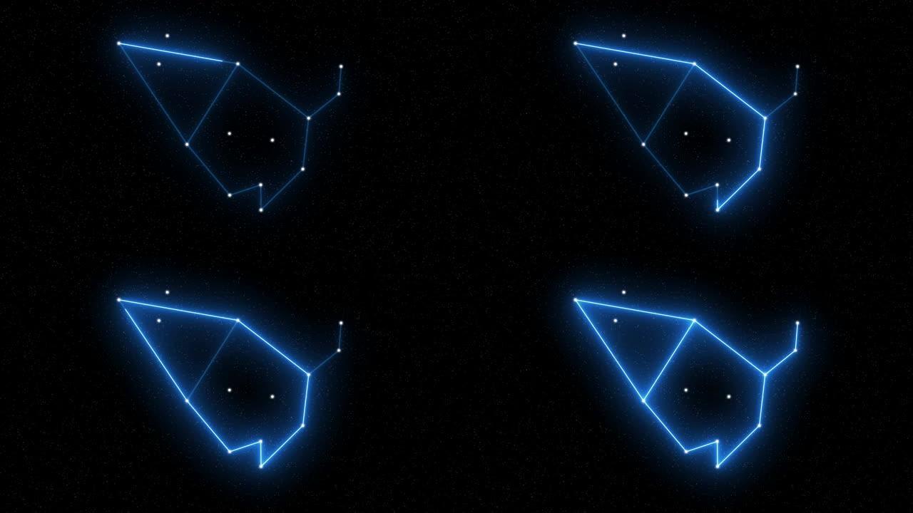仙王座-带有星域空间背景的动画十二生肖星座和星座符号