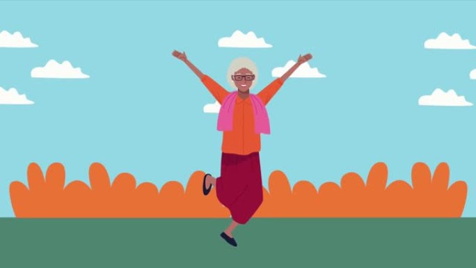 快乐的非洲老妇人庆祝动画角色