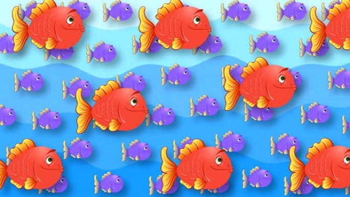 抽象动画背景，涂成红色和紫色的鱼