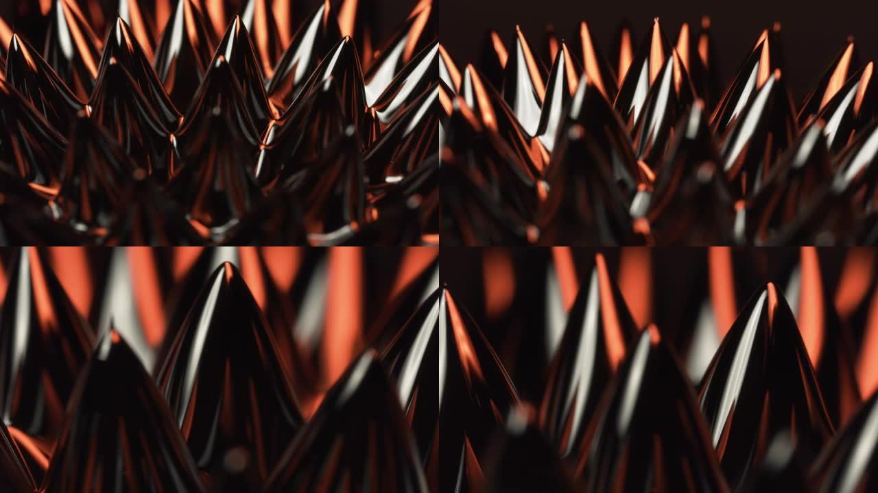 在钕磁铁的作用下，铁磁流体物质上的磁性和橙色光可以产生令人印象深刻的视觉效果。VJ，科幻小说和抽象艺