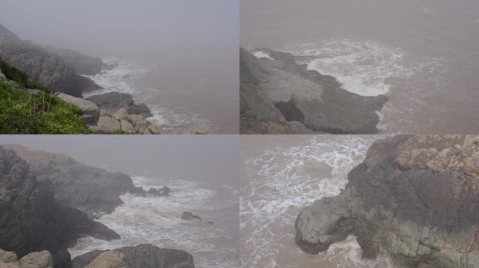 恶劣天气海浪拍打岩石