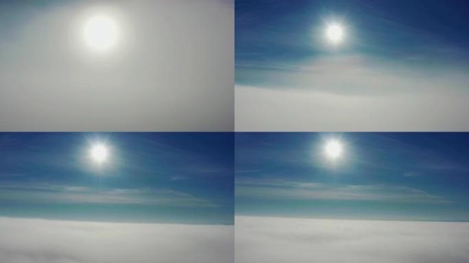 空中无人机视图。飞来飞去，慢慢进入云层