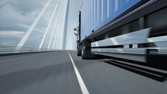桥上卡车的3d模型。4k动画。