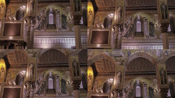 帕拉廷教堂闪亮的天花板。巴勒莫的诺曼宫皇家礼拜堂
