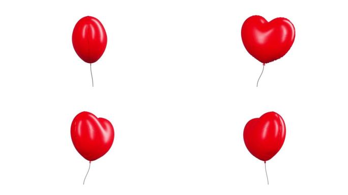 循环准备情人节心形红色气球在4k分辨率的白色背景下飞行