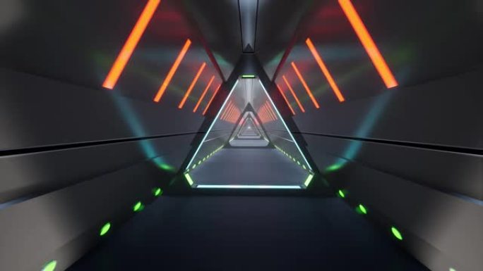 金属隧道霓虹灯未来科技。3d最小运动设计